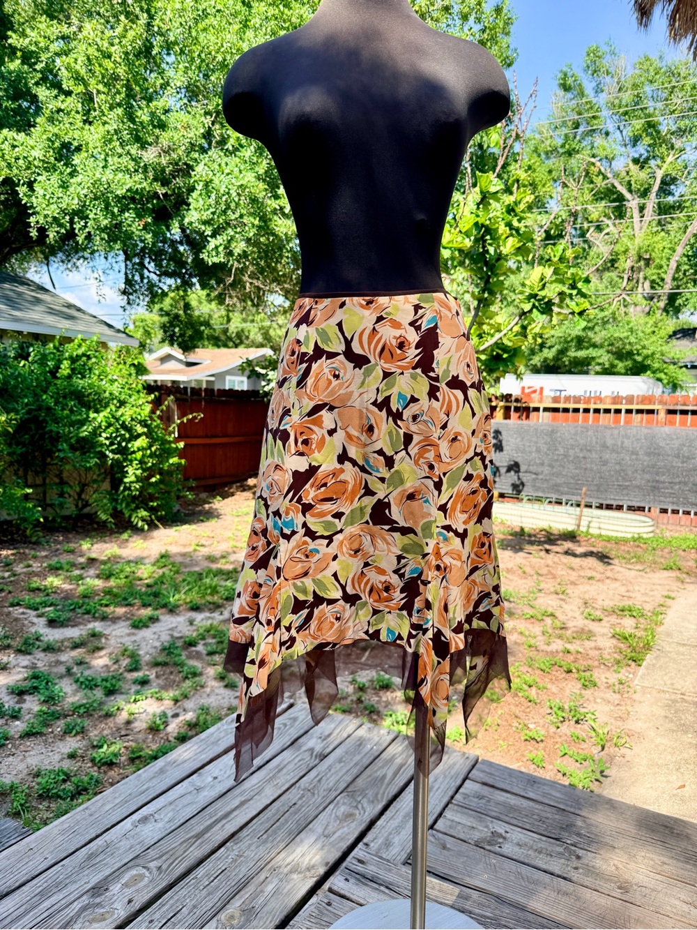 2000s Y2K Nicole Miller Collection 100% Silk Floral Handkerchief Skirt